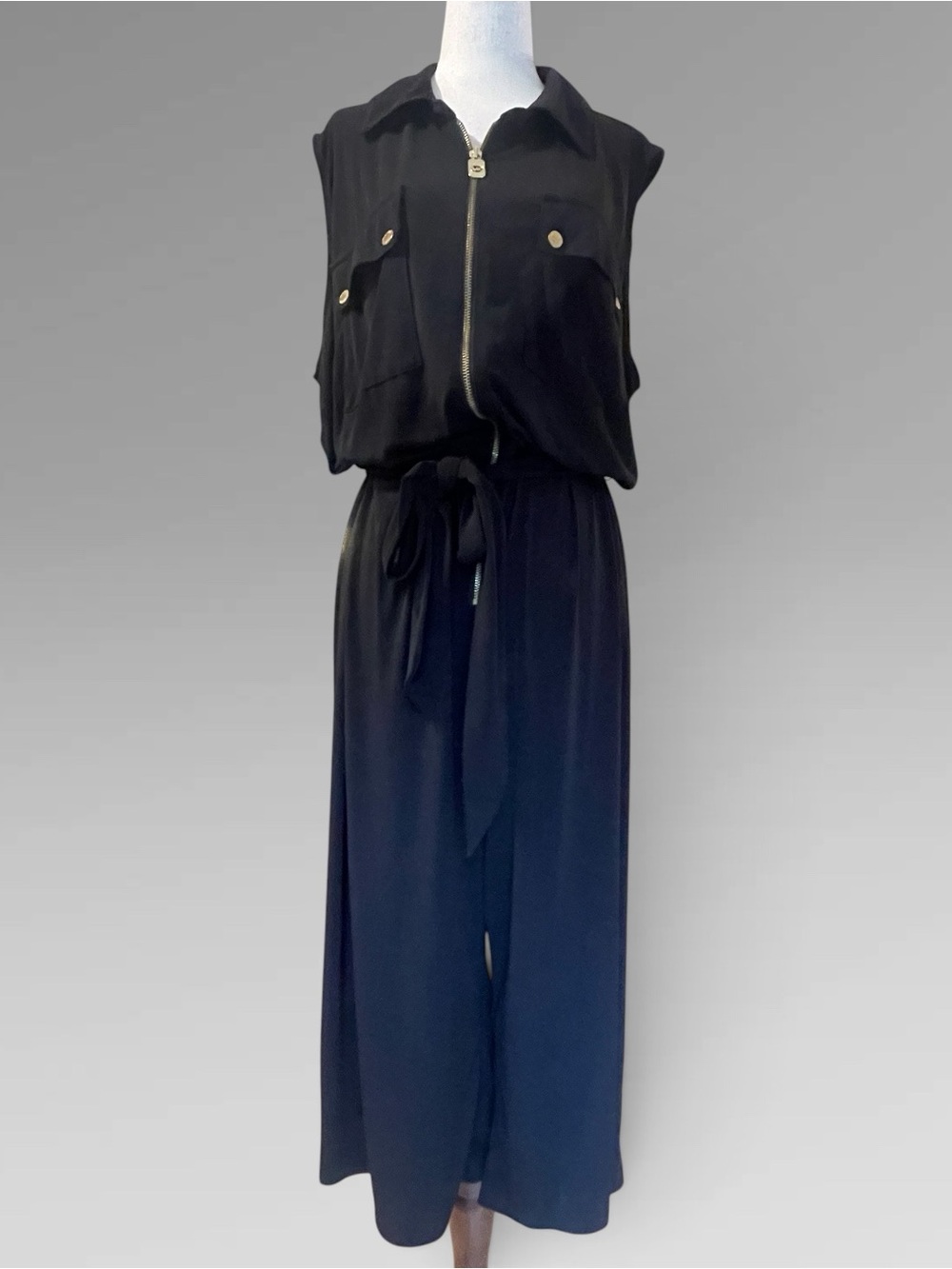 Michael Kors Utility Jumpsuit Gold Hardware Black 2X
